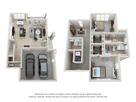 Floor plan for 2 beds, 2.5 baths, 1537 sqft